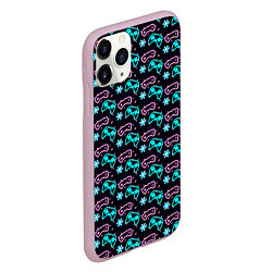 Чехол iPhone 11 Pro матовый Паттерн джойстики, цветы и сердечки, цвет: 3D-розовый — фото 2