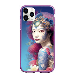 Чехол iPhone 11 Pro матовый Japanese girl - irezumi - tattoo - art