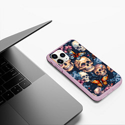 Чехол iPhone 11 Pro матовый Пиксельные черепа, цвет: 3D-розовый — фото 2