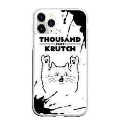 Чехол iPhone 11 Pro матовый Thousand Foot Krutch рок кот на светлом фоне, цвет: 3D-белый
