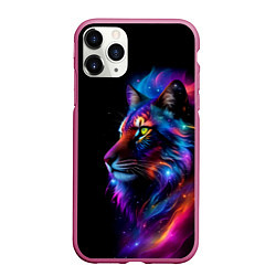 Чехол iPhone 11 Pro матовый Лев в космосе и звезды, цвет: 3D-малиновый