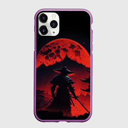 Чехол iPhone 11 Pro матовый Самурай, деревня и луна - мрачный, цвет: 3D-фиолетовый