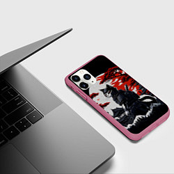 Чехол iPhone 11 Pro матовый Котик ниндзя - мрачный, цвет: 3D-малиновый — фото 2
