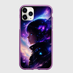 Чехол iPhone 11 Pro матовый Покорение космоса - девушка, цвет: 3D-фиолетовый