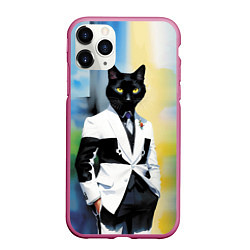 Чехол iPhone 11 Pro матовый Cat fashionista - neural network - pop art, цвет: 3D-малиновый