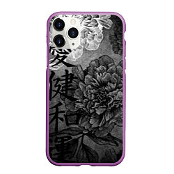 Чехол iPhone 11 Pro матовый Flowers - japanese art, цвет: 3D-фиолетовый