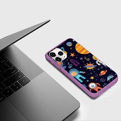 Чехол iPhone 11 Pro матовый Яркий космический паттерн, цвет: 3D-фиолетовый — фото 2