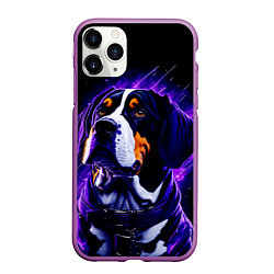 Чехол iPhone 11 Pro матовый Бигль - фиолетовый неон