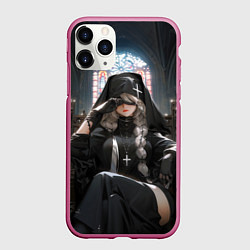 Чехол iPhone 11 Pro матовый Монашка 2b от нейросети, цвет: 3D-малиновый