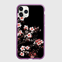 Чехол iPhone 11 Pro матовый Цветущая сакура - белые и красные, цвет: 3D-фиолетовый