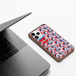 Чехол iPhone 11 Pro матовый Флаг России и русские узоры, цвет: 3D-коричневый — фото 2