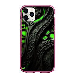 Чехол iPhone 11 Pro матовый Green black abstract, цвет: 3D-малиновый