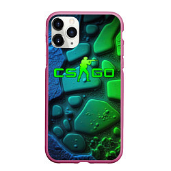 Чехол iPhone 11 Pro матовый CS GO green black abstract, цвет: 3D-малиновый