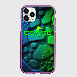 Чехол iPhone 11 Pro матовый CS GO green black abstract, цвет: 3D-фиолетовый