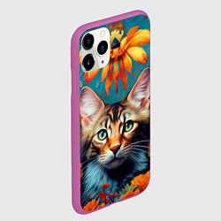Чехол iPhone 11 Pro матовый Дикая кошка в цветах, цвет: 3D-фиолетовый — фото 2