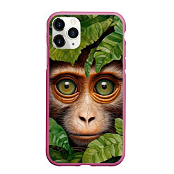 Чехол iPhone 11 Pro матовый Обезьяна в джунглях, цвет: 3D-малиновый