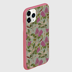 Чехол iPhone 11 Pro матовый Мухоловки и сирень, цвет: 3D-малиновый — фото 2
