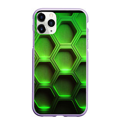 Чехол iPhone 11 Pro матовый Объемные зеленые соты, цвет: 3D-светло-сиреневый