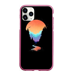 Чехол iPhone 11 Pro матовый Неоновое солнце SynthWave, цвет: 3D-малиновый