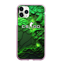 Чехол iPhone 11 Pro матовый CS GO green abstract, цвет: 3D-розовый