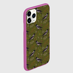 Чехол iPhone 11 Pro матовый Вороны и еловые веточки, цвет: 3D-фиолетовый — фото 2