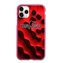 Чехол iPhone 11 Pro матовый CS GO black red abstract, цвет: 3D-малиновый