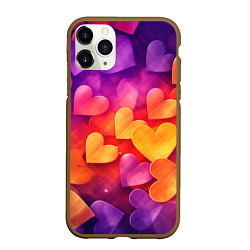 Чехол iPhone 11 Pro матовый Разноцветные сердечки, цвет: 3D-коричневый