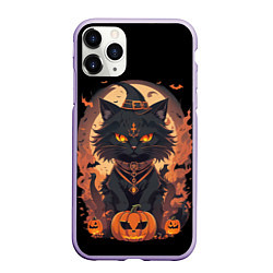 Чехол iPhone 11 Pro матовый Черный кот в хеллоуине, цвет: 3D-светло-сиреневый