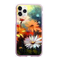 Чехол iPhone 11 Pro матовый Маслянные ромашки, цвет: 3D-розовый