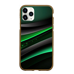 Чехол iPhone 11 Pro матовый Black green line, цвет: 3D-коричневый