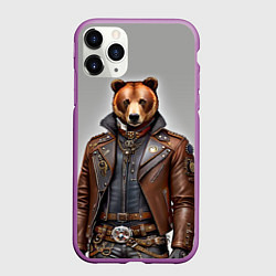 Чехол iPhone 11 Pro матовый Cool bear - steampunk - neural network, цвет: 3D-фиолетовый