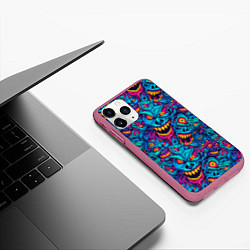 Чехол iPhone 11 Pro матовый Неоновые монстры - graffiti art style pattern, цвет: 3D-малиновый — фото 2