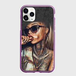 Чехол iPhone 11 Pro матовый Девушка с татуировками, цвет: 3D-фиолетовый
