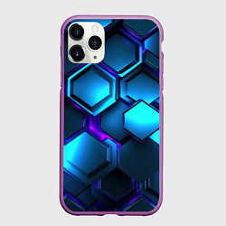 Чехол iPhone 11 Pro матовый Объемные неоновые плиты, цвет: 3D-фиолетовый