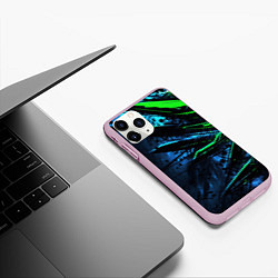 Чехол iPhone 11 Pro матовый Black green abstract, цвет: 3D-розовый — фото 2