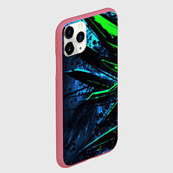 Чехол iPhone 11 Pro матовый Black green abstract, цвет: 3D-малиновый — фото 2