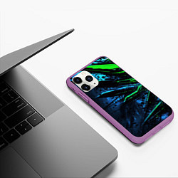 Чехол iPhone 11 Pro матовый Black green abstract, цвет: 3D-фиолетовый — фото 2