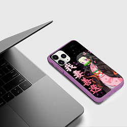 Чехол iPhone 11 Pro матовый Незуко комадо и иероглифы - клинок, цвет: 3D-фиолетовый — фото 2