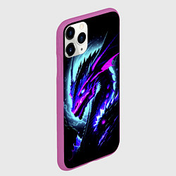 Чехол iPhone 11 Pro матовый Морда дракона - неоновое свечение, цвет: 3D-фиолетовый — фото 2