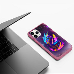 Чехол iPhone 11 Pro матовый Space dragon - neon glow - neural network, цвет: 3D-малиновый — фото 2