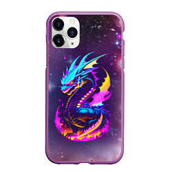 Чехол iPhone 11 Pro матовый Space dragon - neon glow - neural network, цвет: 3D-фиолетовый