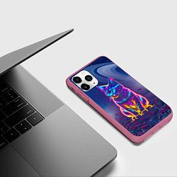 Чехол iPhone 11 Pro матовый Космический неоновый котик - нейросеть, цвет: 3D-малиновый — фото 2