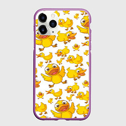 Чехол iPhone 11 Pro матовый Yellow ducklings, цвет: 3D-фиолетовый