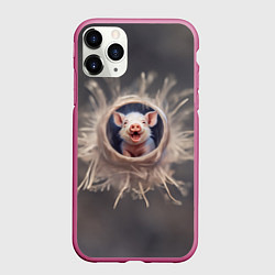 Чехол iPhone 11 Pro матовый Мордочка забавного поросёнка, цвет: 3D-малиновый