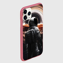 Чехол iPhone 11 Pro матовый Черная дыра - космонавт, цвет: 3D-малиновый — фото 2
