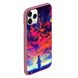 Чехол iPhone 11 Pro матовый Anime girl sky, цвет: 3D-малиновый — фото 2