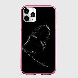 Чехол iPhone 11 Pro матовый Хищник на черном фоне, цвет: 3D-малиновый