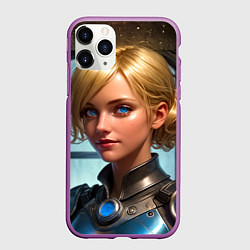 Чехол iPhone 11 Pro матовый Девушка блондинка в латах, цвет: 3D-фиолетовый