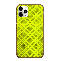 Чехол iPhone 11 Pro матовый Черный геометрический орнамент на желтом фоне