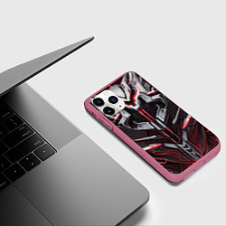 Чехол iPhone 11 Pro матовый Красная кибер броня, цвет: 3D-малиновый — фото 2